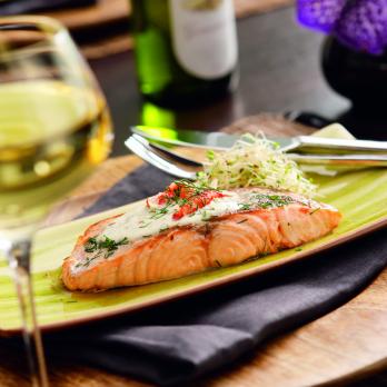 Salmon-Langoustine duo with lemon and dill