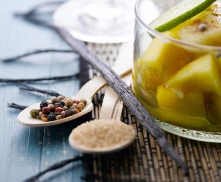 Exotic fruit verrines with spices